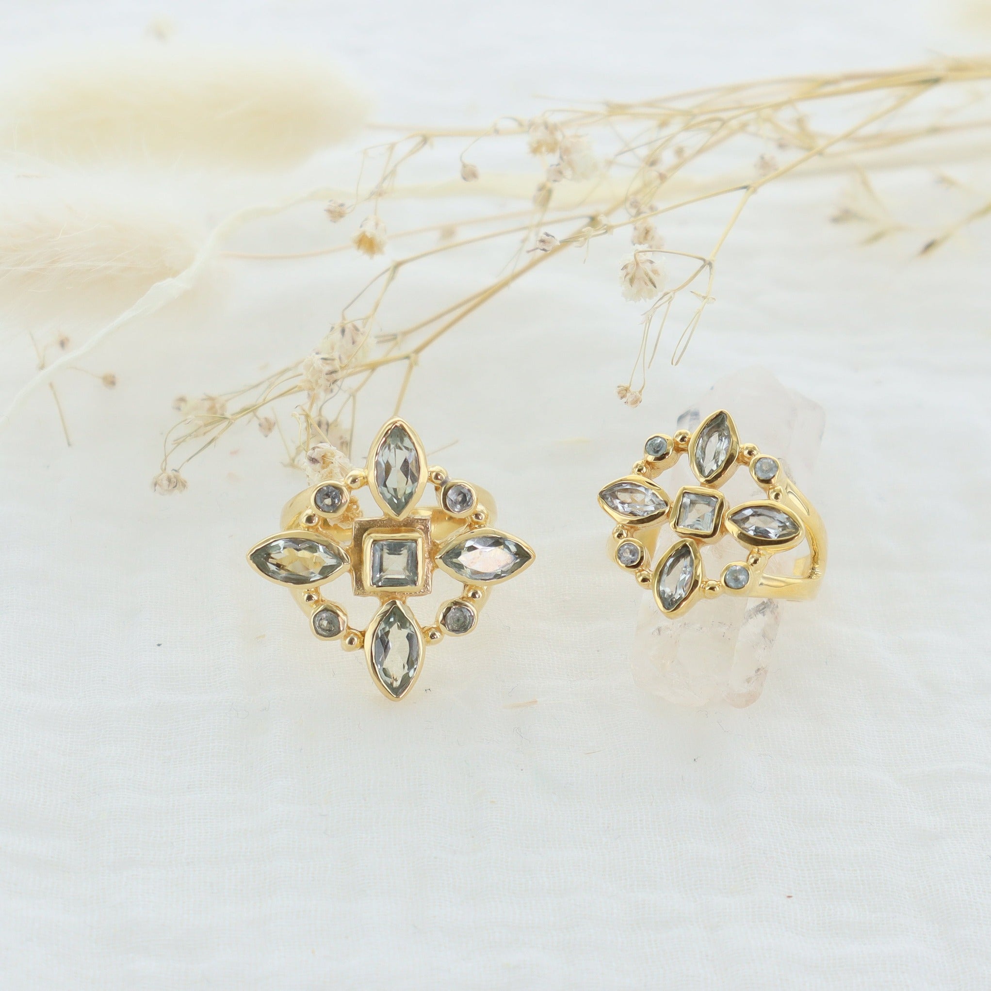 Leticia Ponti Rosie bague ajustable plaqué or pierres XL/S