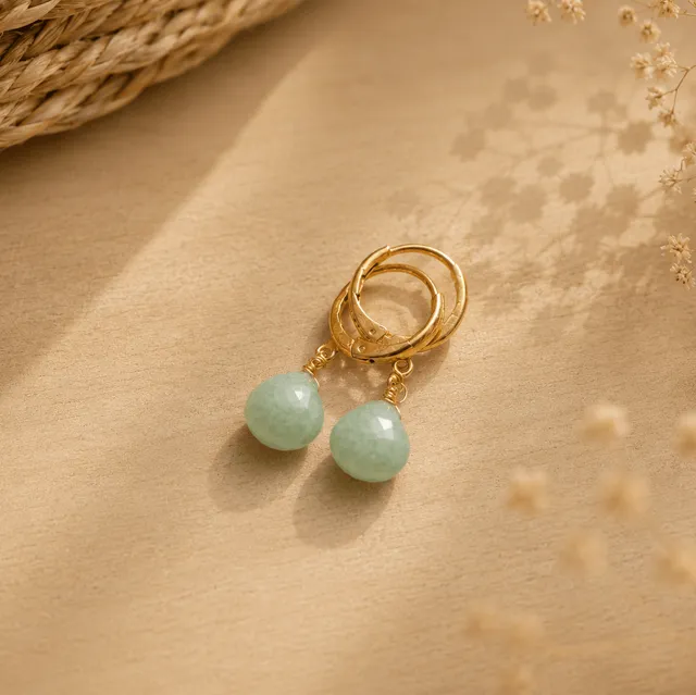 Ô PLUM Amy boucles amazonite plaqué or gouttes 6x8 mm