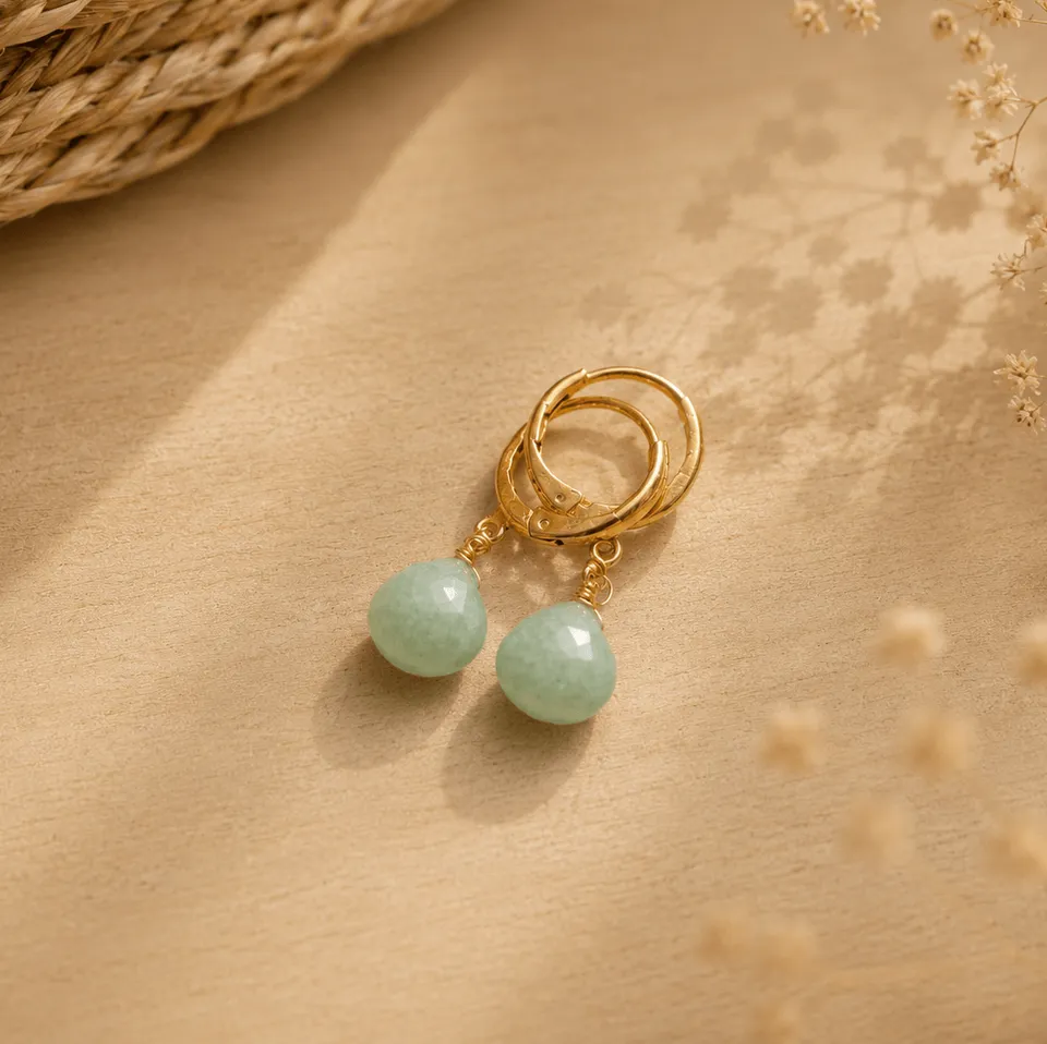 Ô PLUM Amy boucles amazonite plaqué or gouttes 6x8 mm