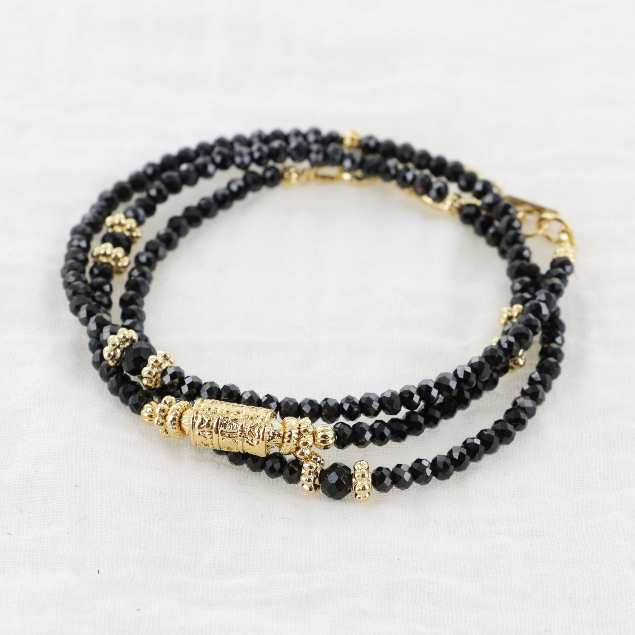 Leticia Ponti Amaia Tube bracelet 3 tours agate verte plaqué or