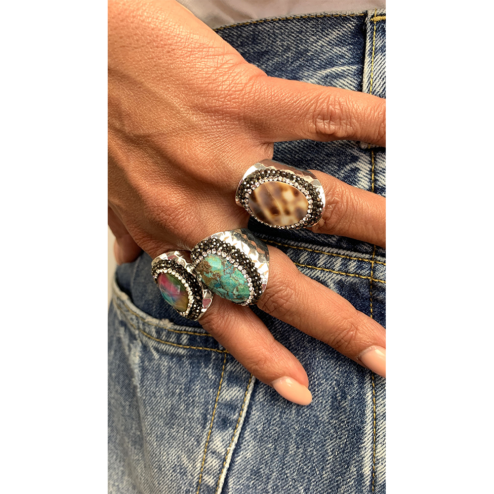 Hypnochic Strass Pierre Améthyste bague argentée ajustable