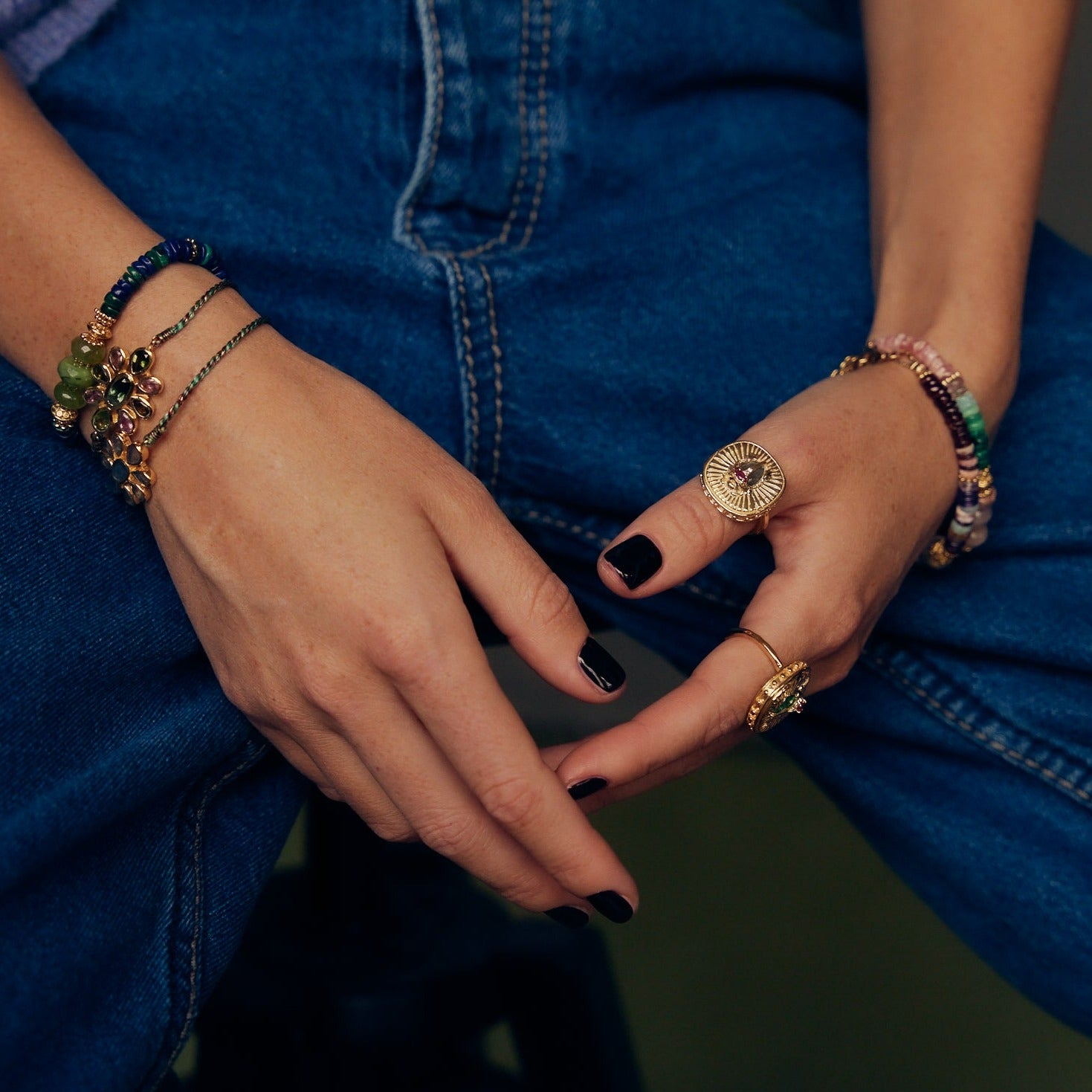 Leticia Ponti Scarabée bague malachite plaqué or ajustable