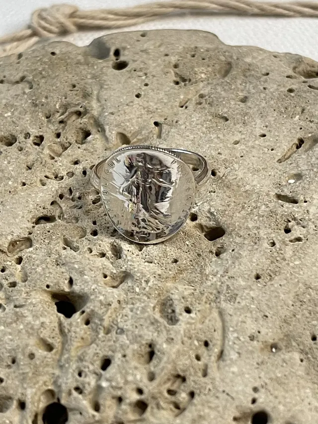 Le P'tit Franc Bague 50 centimes argent massif pièce Semeuse