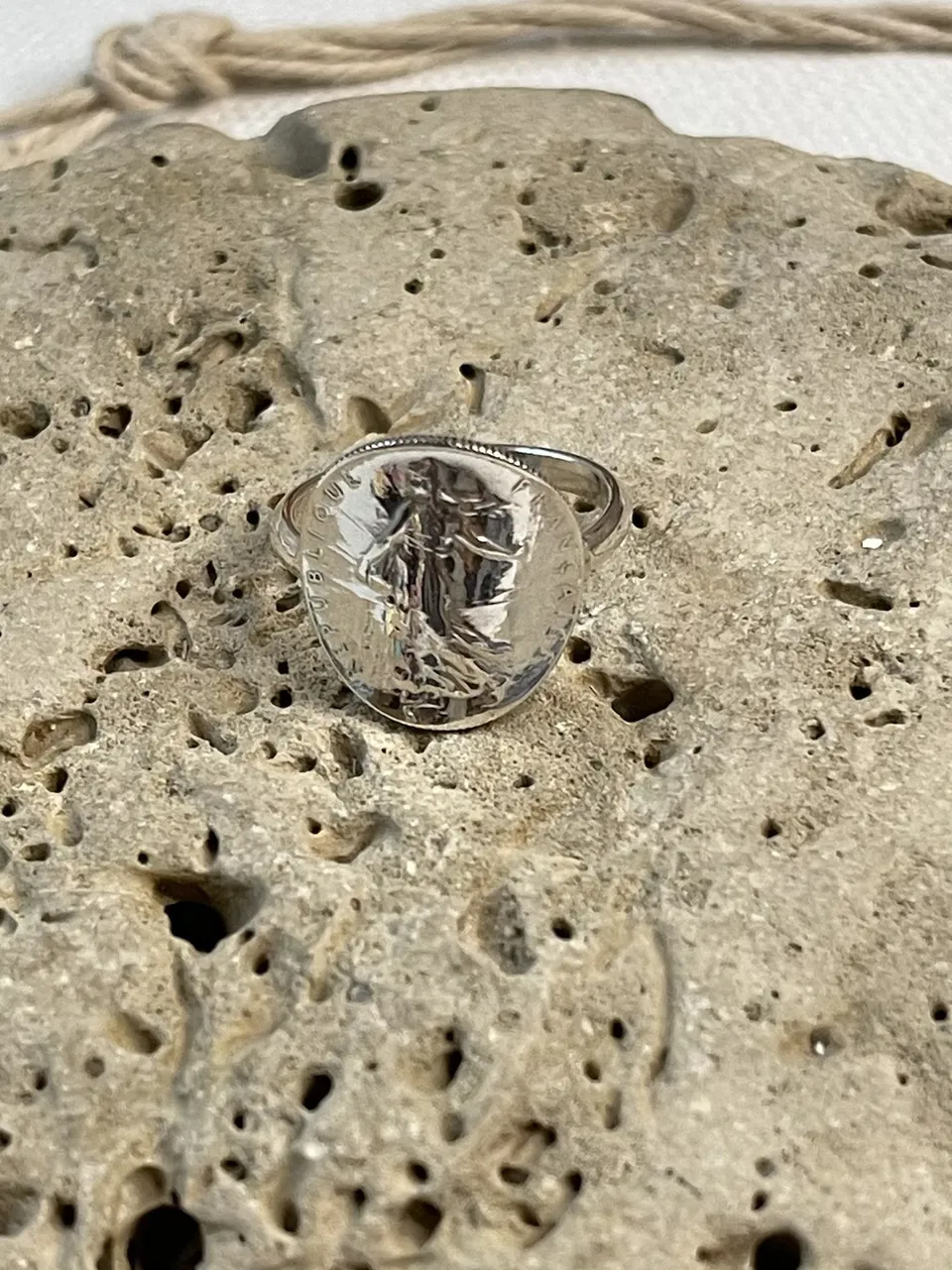 Le P'tit Franc Bague 50 centimes argent massif pièce Semeuse