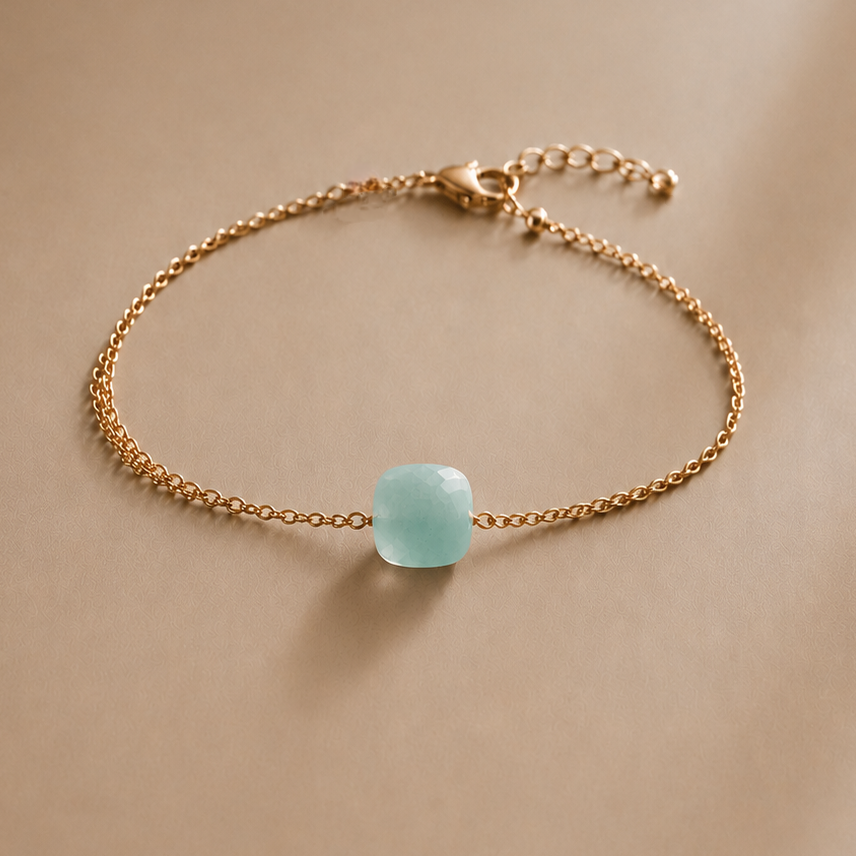 Ô PLUM Shenaa Amazonite bracelet plaqué or pierre foncée 15-18 cm