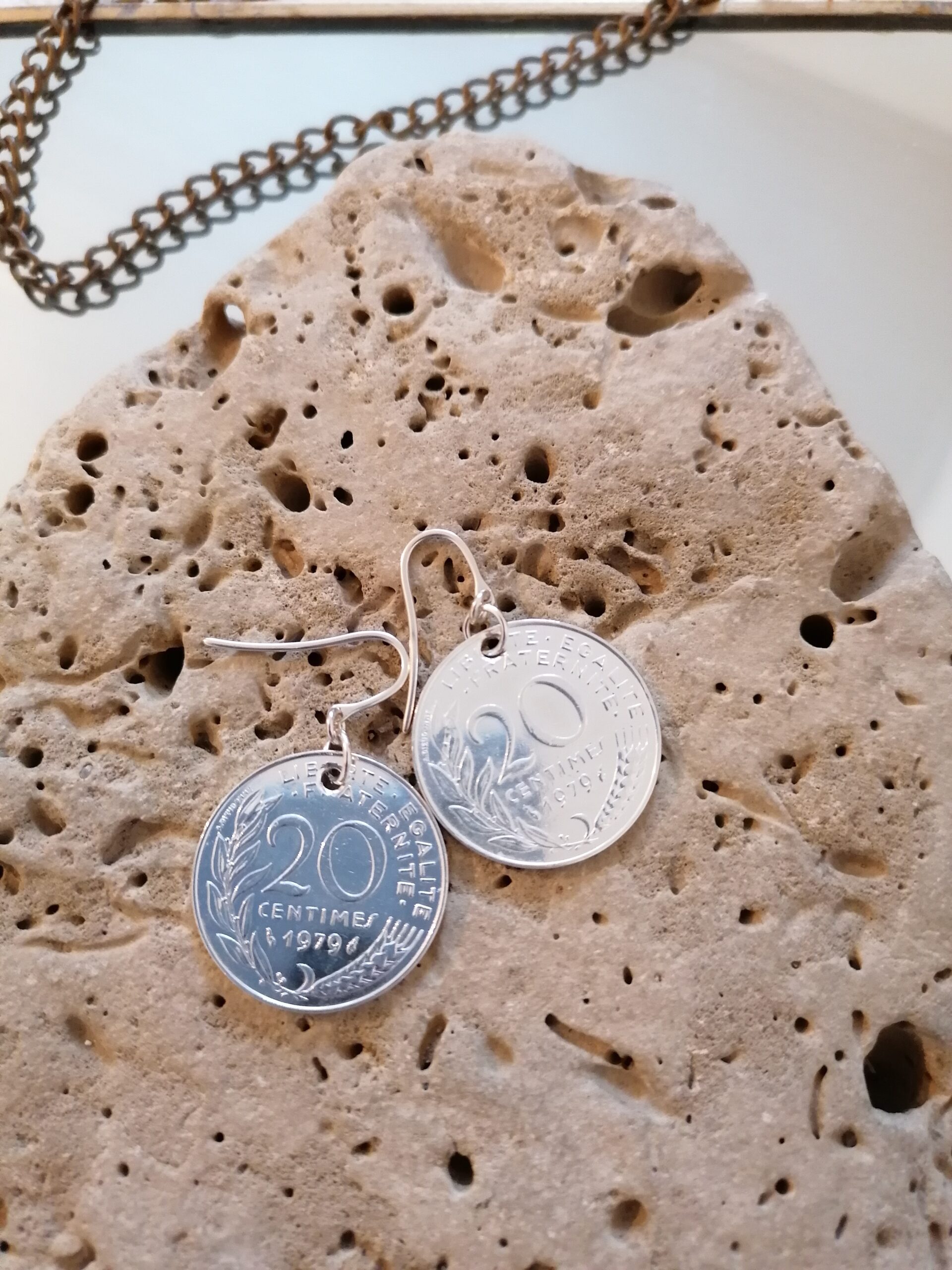 Le P’tit Franc 20 Centimes boucles d’oreilles pièce 17 mm plaqué or