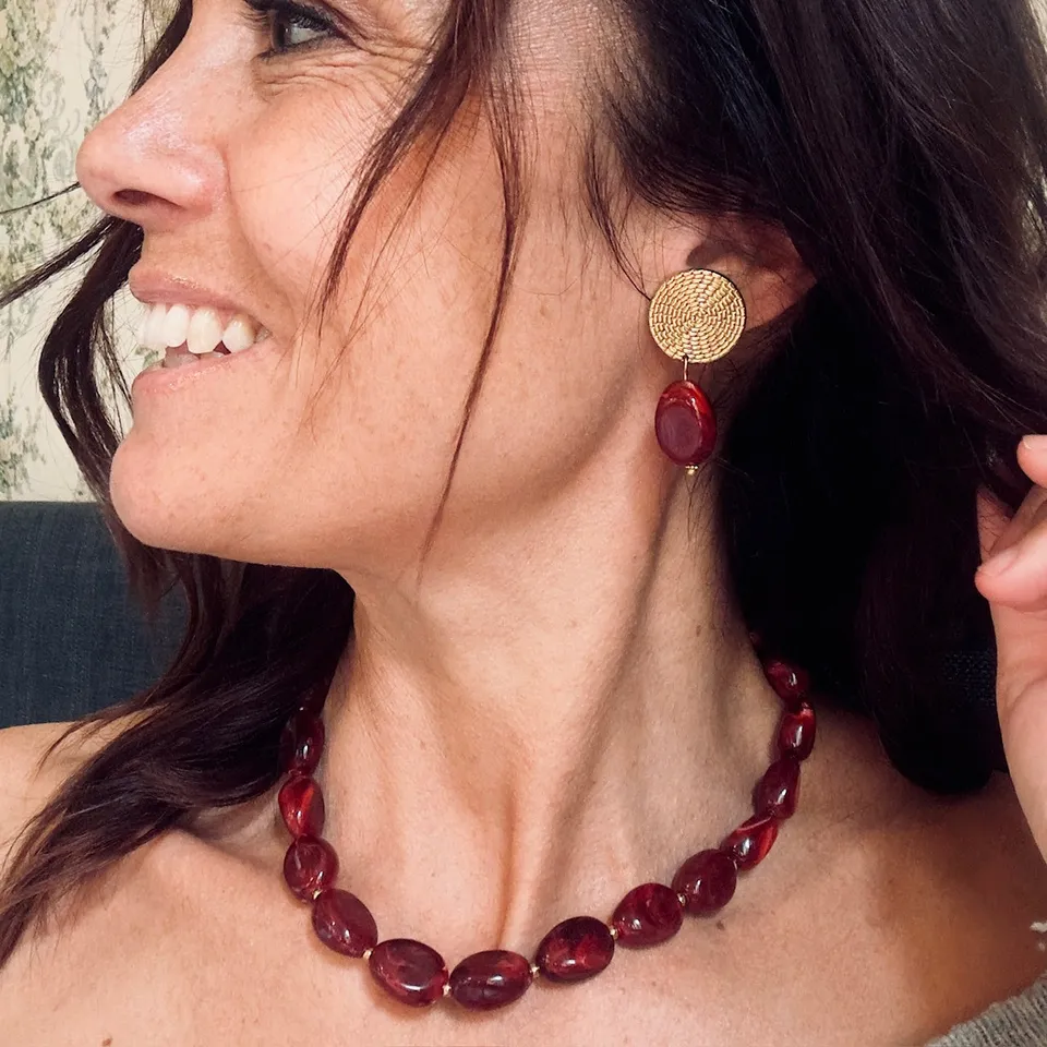 MAD SO CREATION Marbella collier marbré bordeaux 39 cm