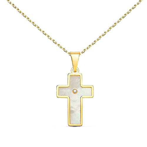 L'Atelier d'Azur Croix collier or jaune 750/1000 nacre 42-45cm