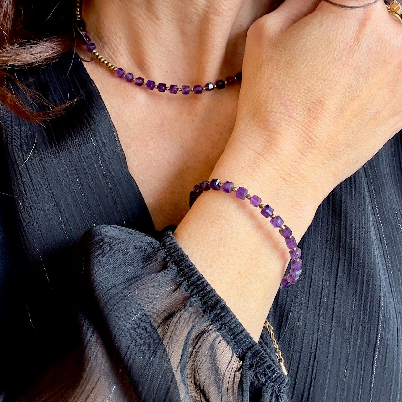 MAD SO CREATION Moon bracelet améthyste acier 17cm femme