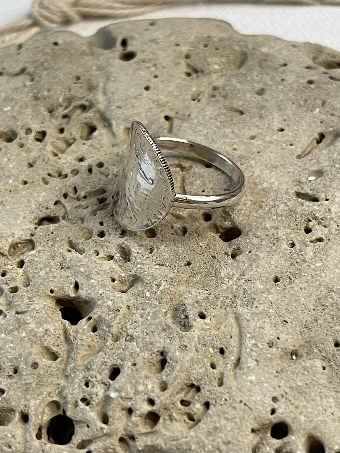 Le P'tit Franc Bague 50 centimes argent massif pièce Semeuse