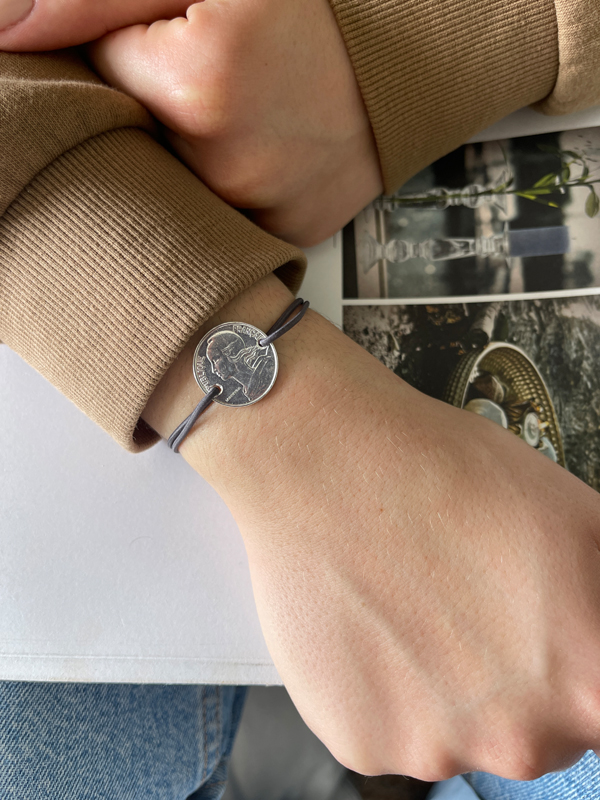 Le P’tit Franc 10 centimes bracelet cordon réglable pièce 20 mm