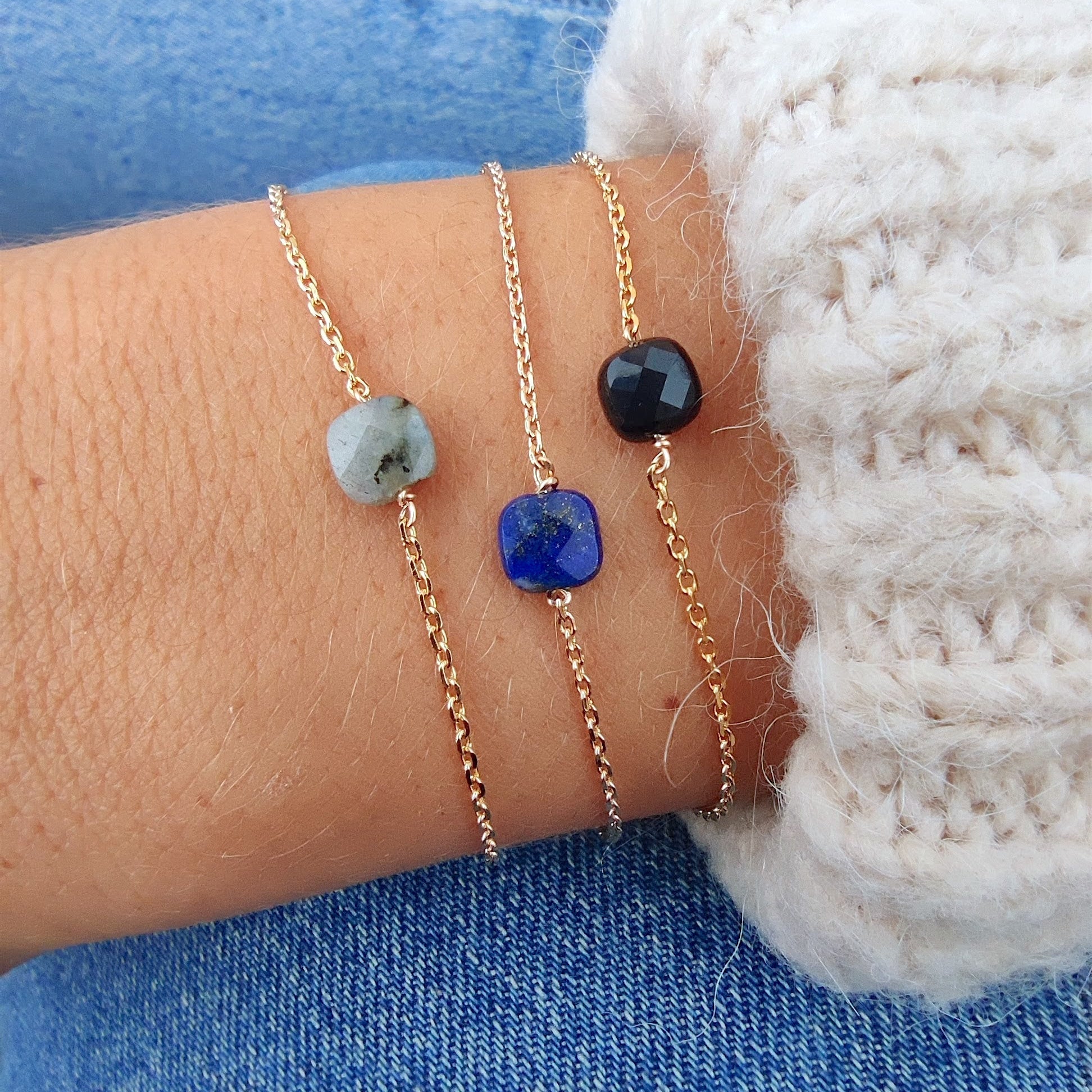Ô PLUM Charlie bracelet chaîne sodalite plaqué or 17/19cm