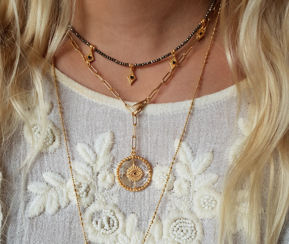 Leticia Ponti Luck Talisman Collier Cristal Zircon Blanc 42 cm