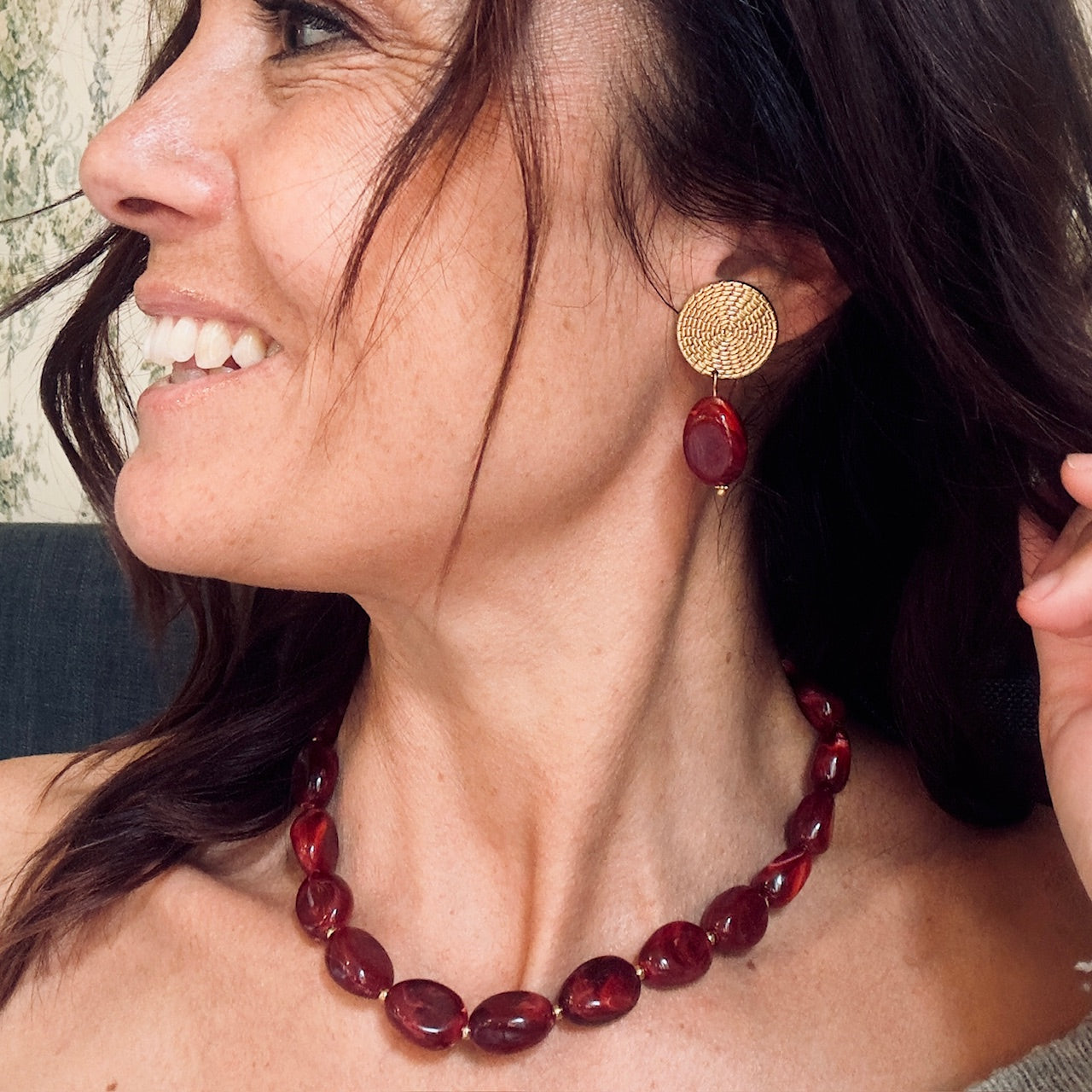 MAD SO CREATION Marbella collier marbré bordeaux 39 cm