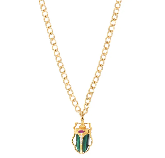Leticia Ponti Scarabée Collier pendentif plaqué or malachite