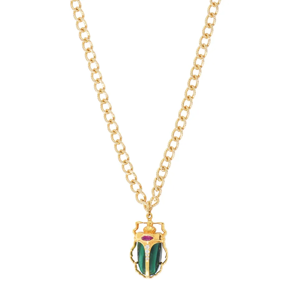 Leticia Ponti Scarabée Collier pendentif plaqué or malachite
