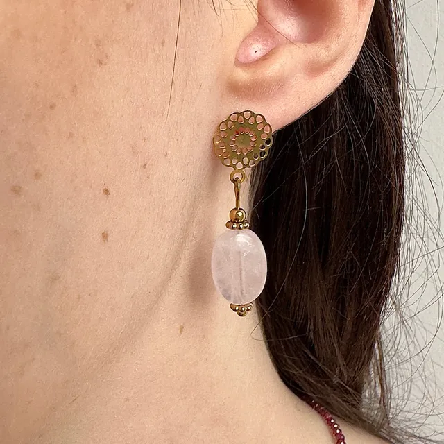 MAD SO CREATION Isabelle boucles d'oreilles quartz rose