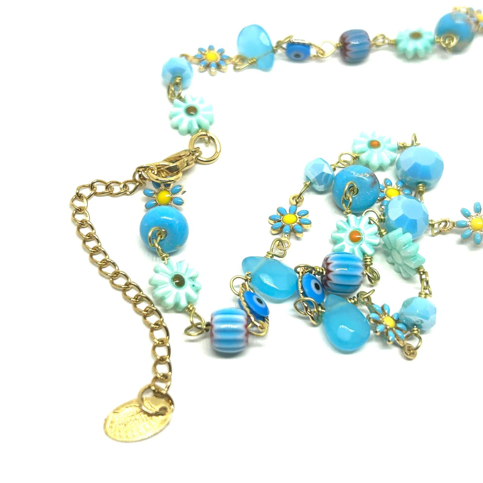 HYPNOCHIC Flora Collier plaqué or Perles Fleurs 50 cm
