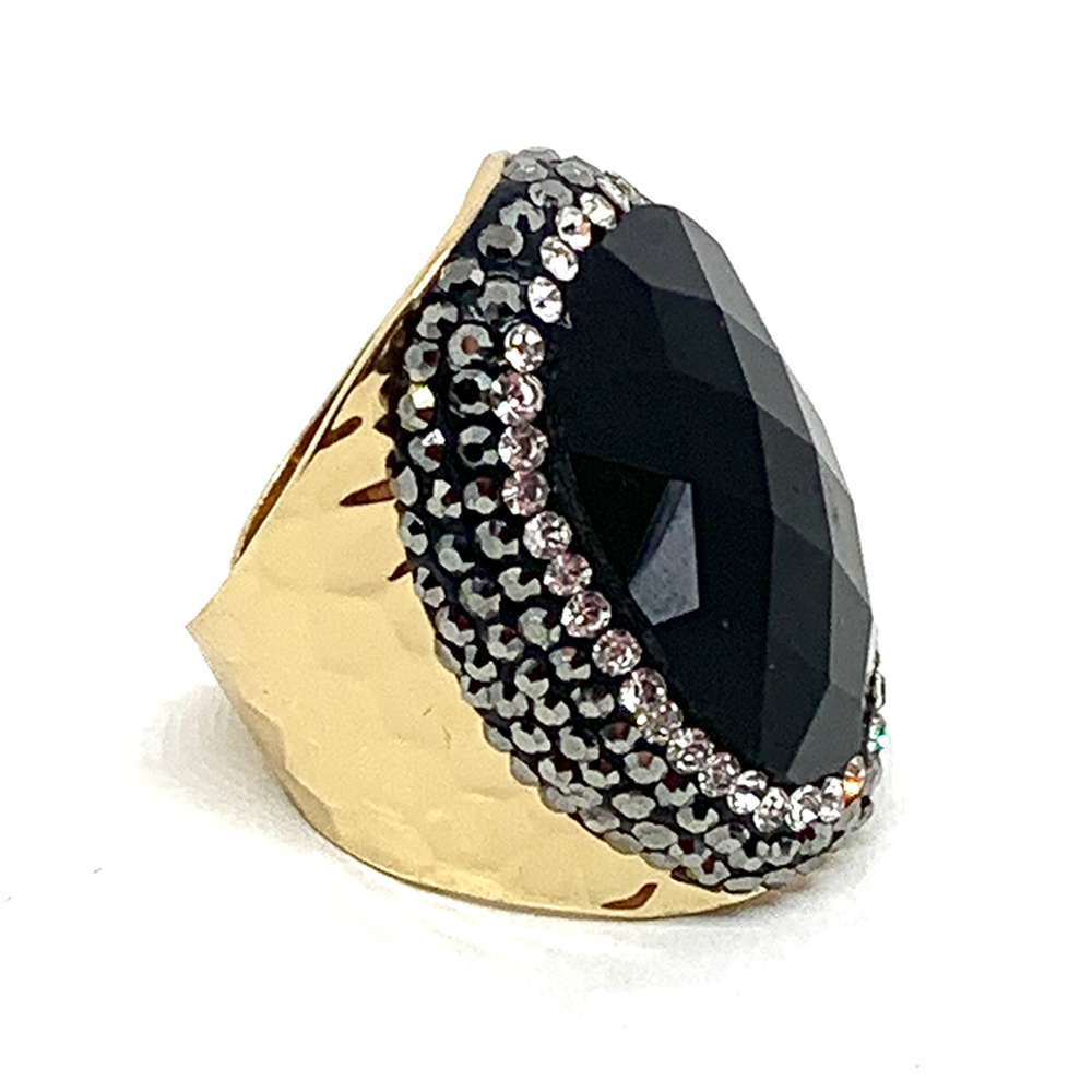 Hypnochic Bagues Bague Dorée Strass bague onyx pierre noire