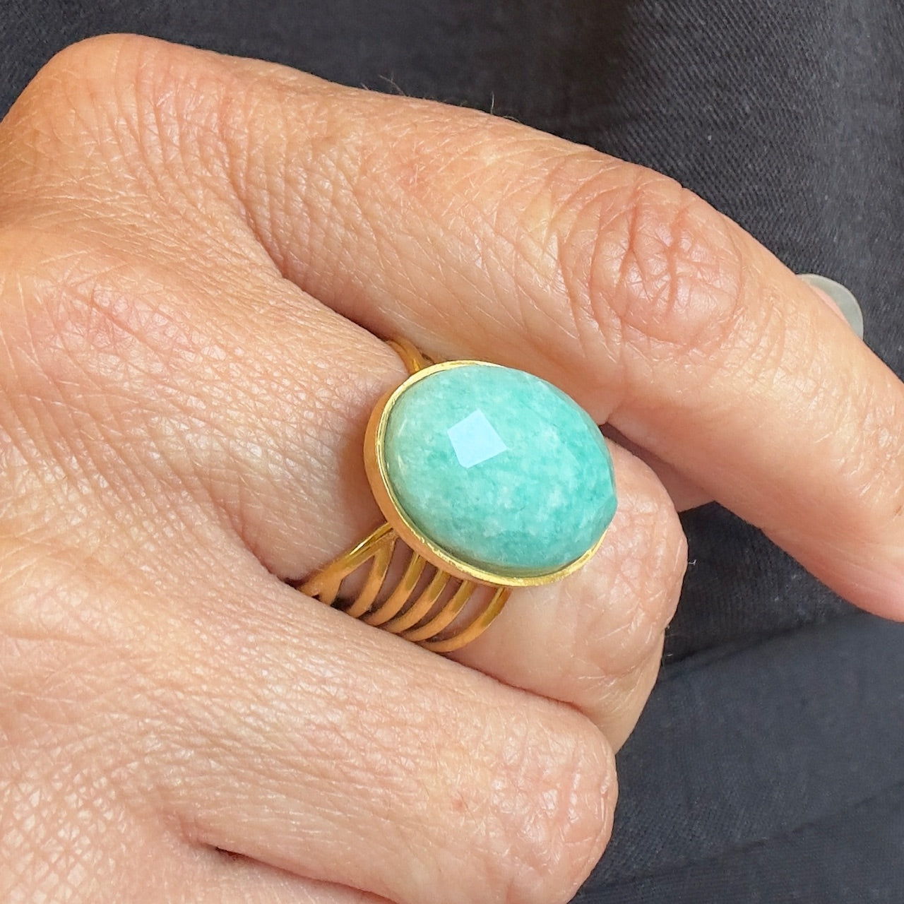MAD SO CREATION Bague Lumen labradorite acier ajustable