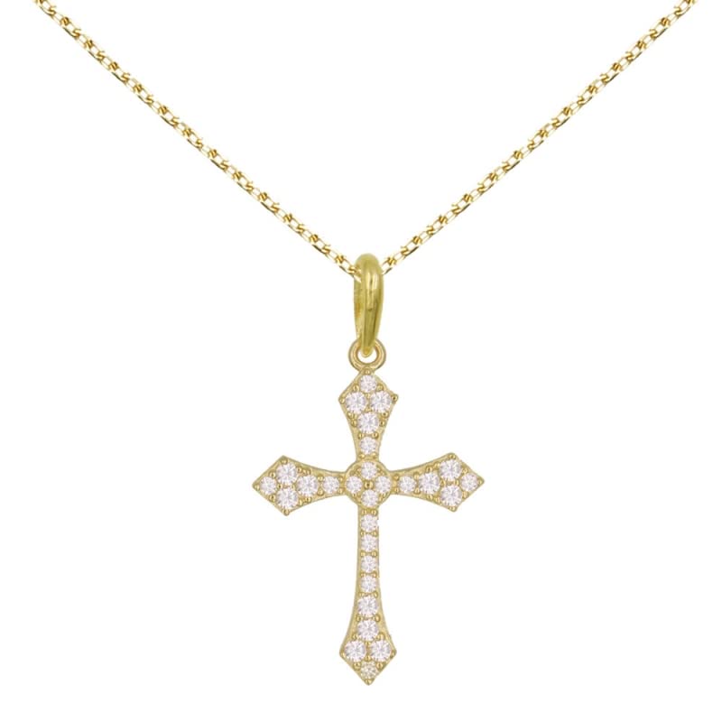 L'Atelier d'Azur Croix Or Jaune collier zirconiums 1,9 cm + chaîne 42 cm