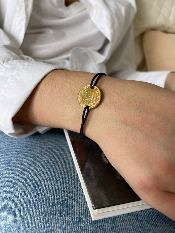 Le P’tit Franc 10 centimes bracelet cordon réglable pièce 20 mm