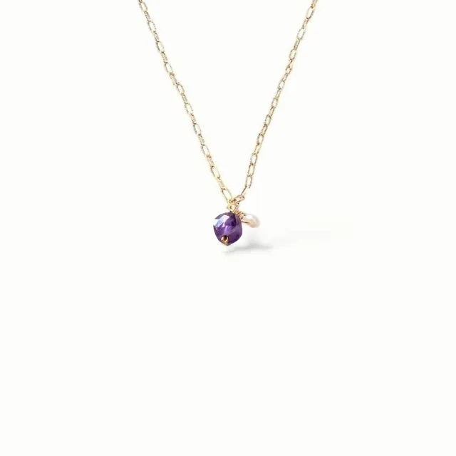 Ô Plum Ines collier améthyste perle plaqué or 42 cm