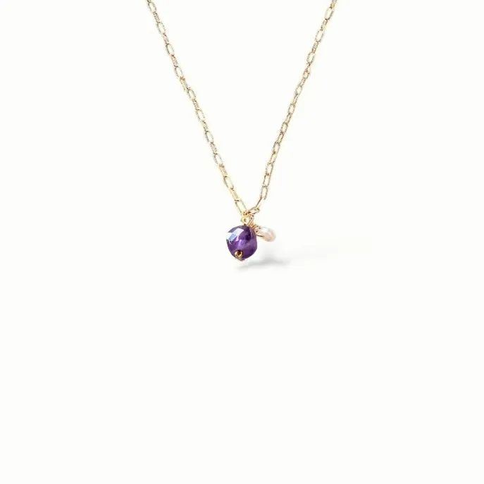 Ô Plum Ines collier améthyste perle plaqué or 42 cm