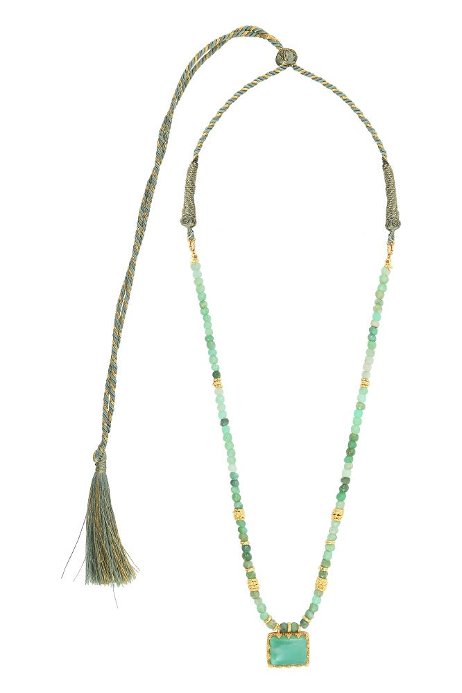 Leticia Ponti Maëlle sautoir chrysoprase réglable plaqué or