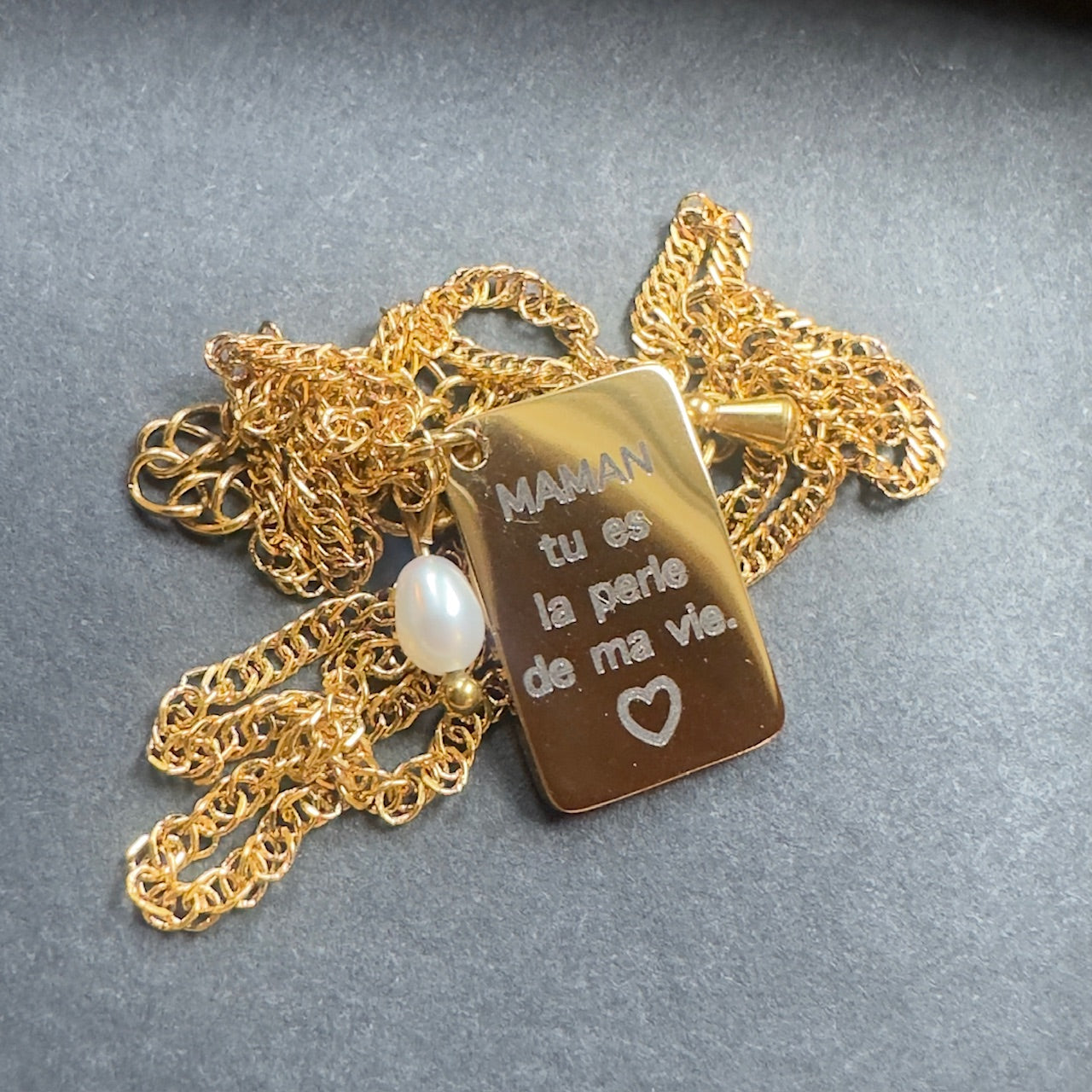 Mad So Creation Poe collier perle gravé ma vie 41 cm