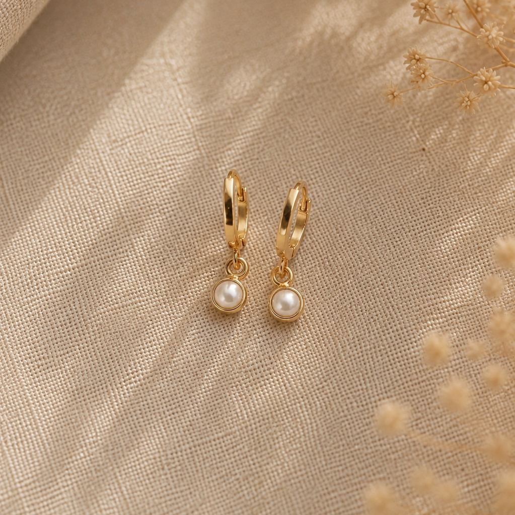 Ô Plum Mini-créoles boucles perles serties plaqué or paire