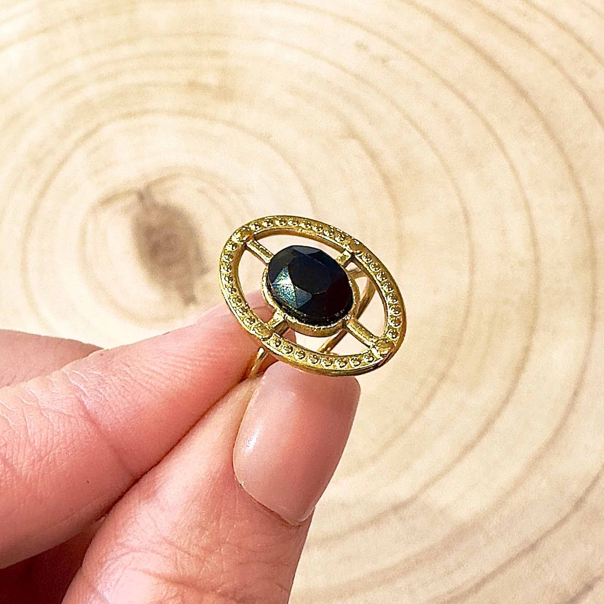 MAD SO CREATION Onyx bague pierre noire doré T53-57