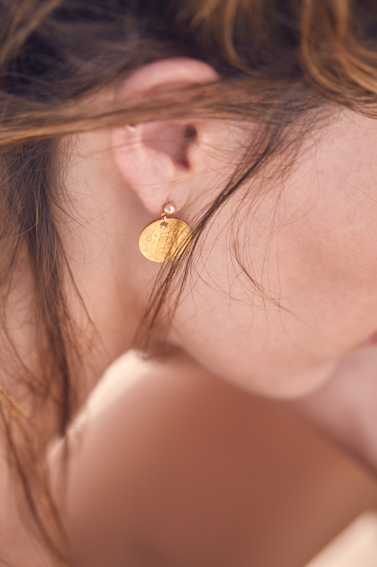Le P’tit Franc 5 centimes boucles d’oreilles plaqué or