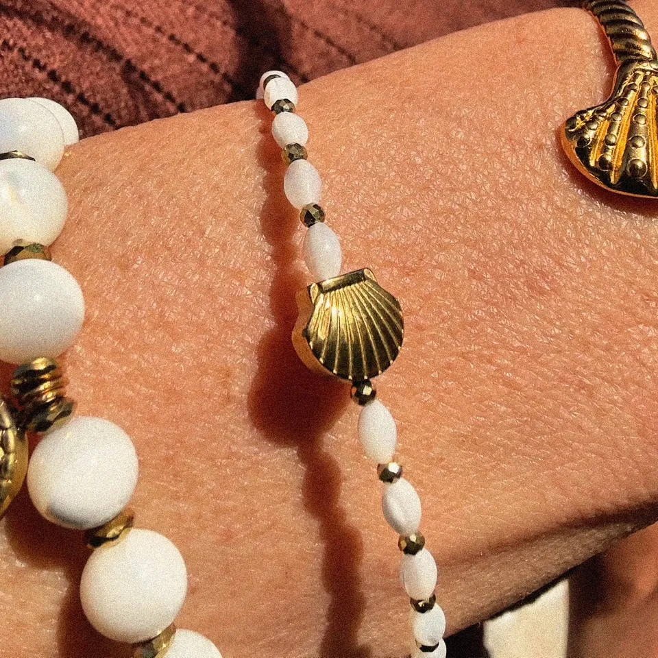 MAD SO CREATION Shell bracelet nacre coquillage doré 17,5 cm
