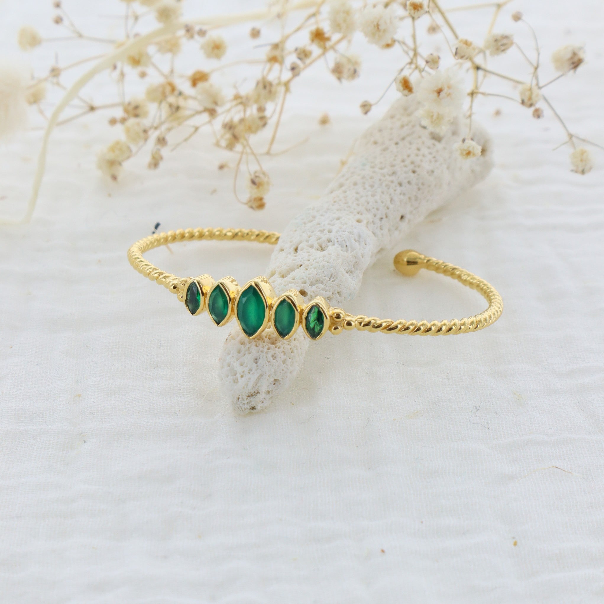 Leticia Ponti Betsy jonc agate verte plaqué or