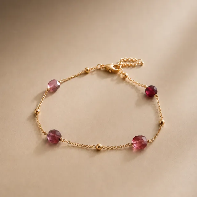 Ô Plum Héloïse bracelet 4 tourmalines roses plaqué or
