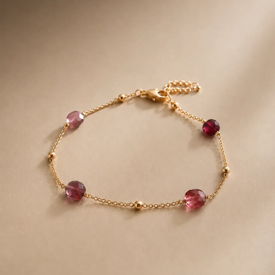 Ô Plum Héloïse bracelet 4 tourmalines roses plaqué or
