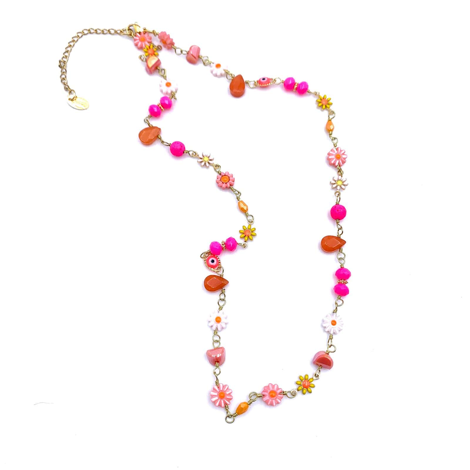 HYPNOCHIC Flora Collier plaqué or Perles Fleurs 50 cm