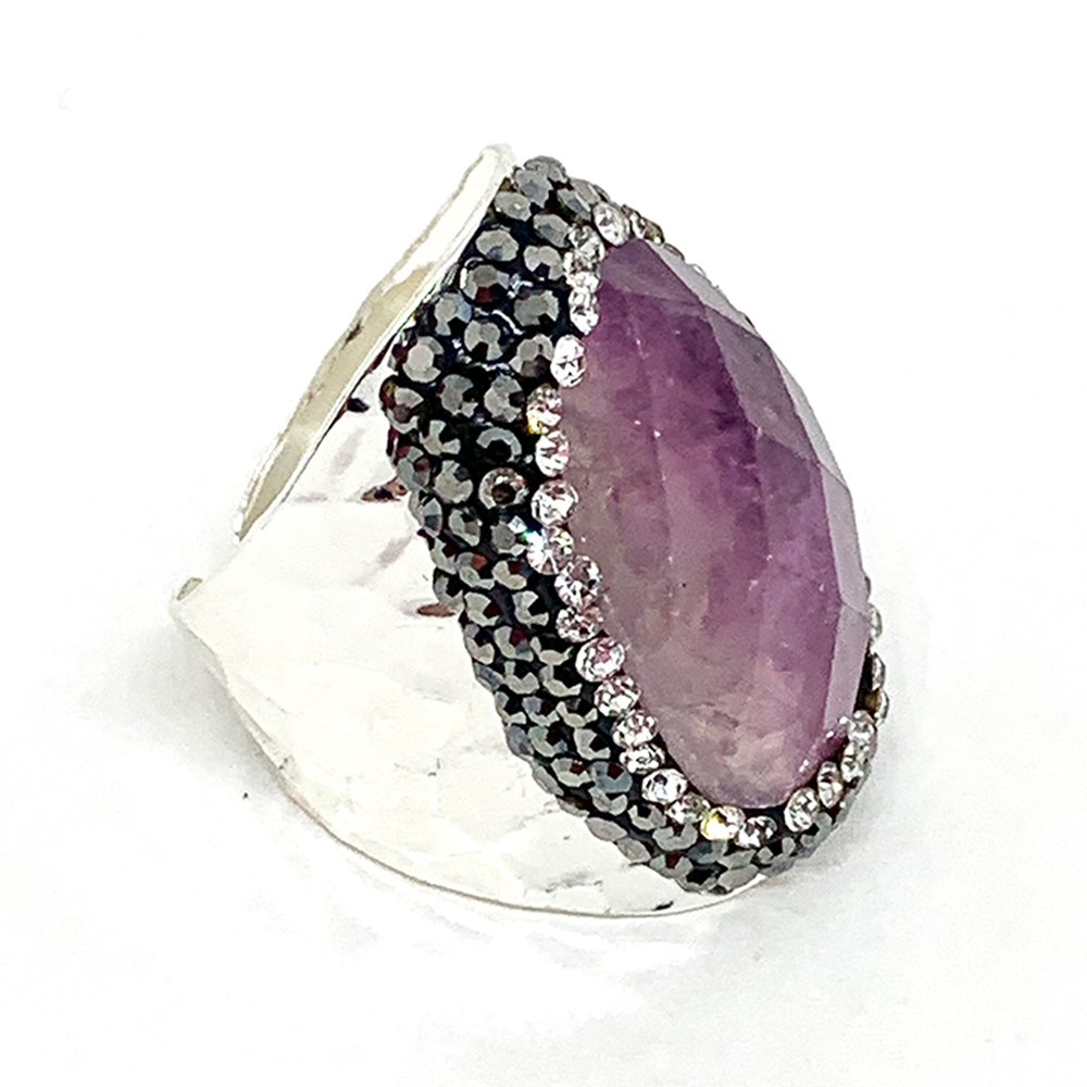 Hypnochic Fluorine bague argentée pierre strass ajustable