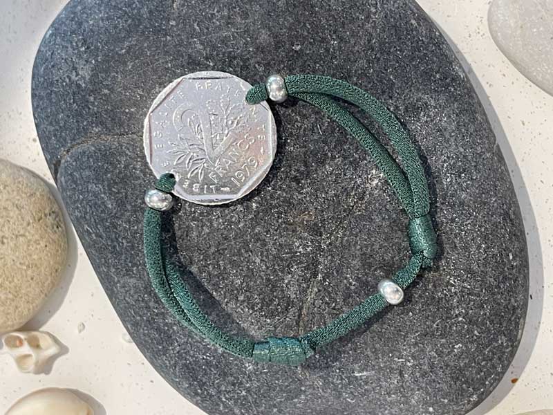 Le P’tit Franc 2 Francs bracelet cordon argent 26,5 mm