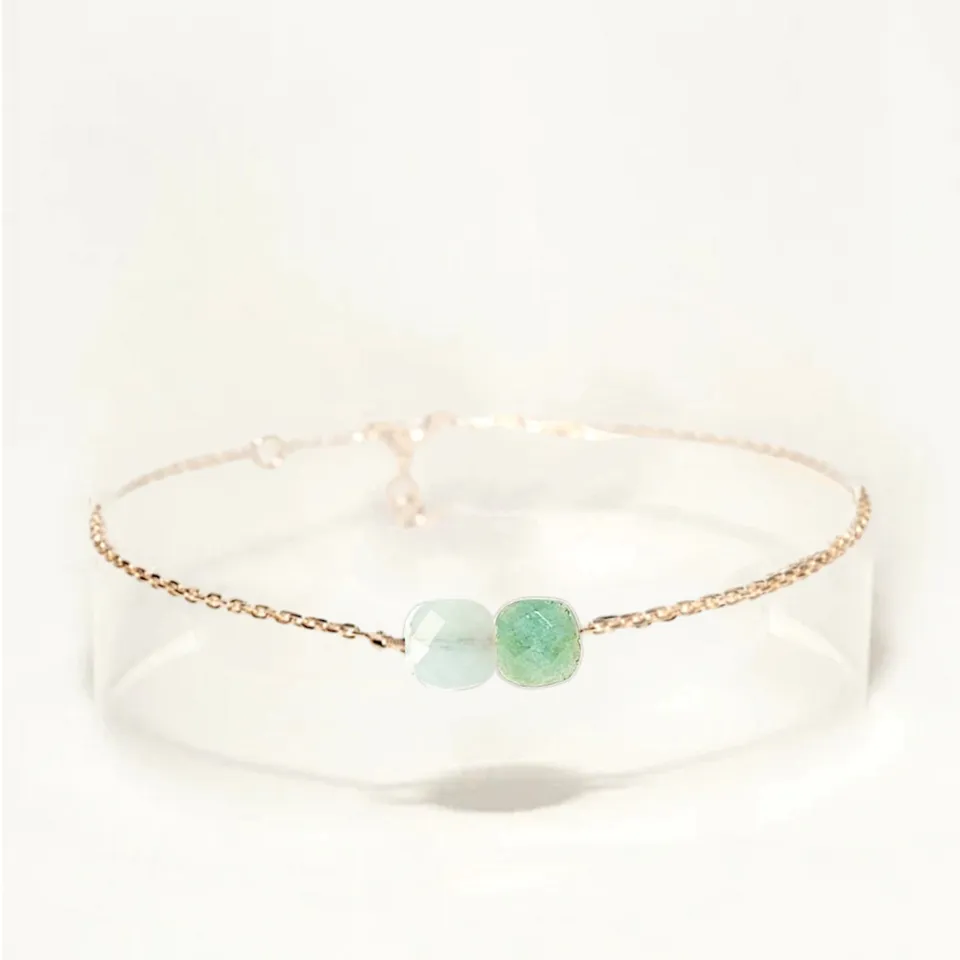 Ô PLUM ALIÉNOR Bracelet Aigue-Marine Amazonite Plaqué Or