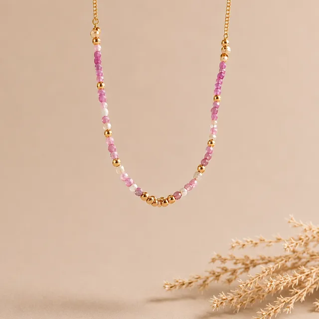 Ô Plum River collier rubis perle eau douce plaqué or 39 cm