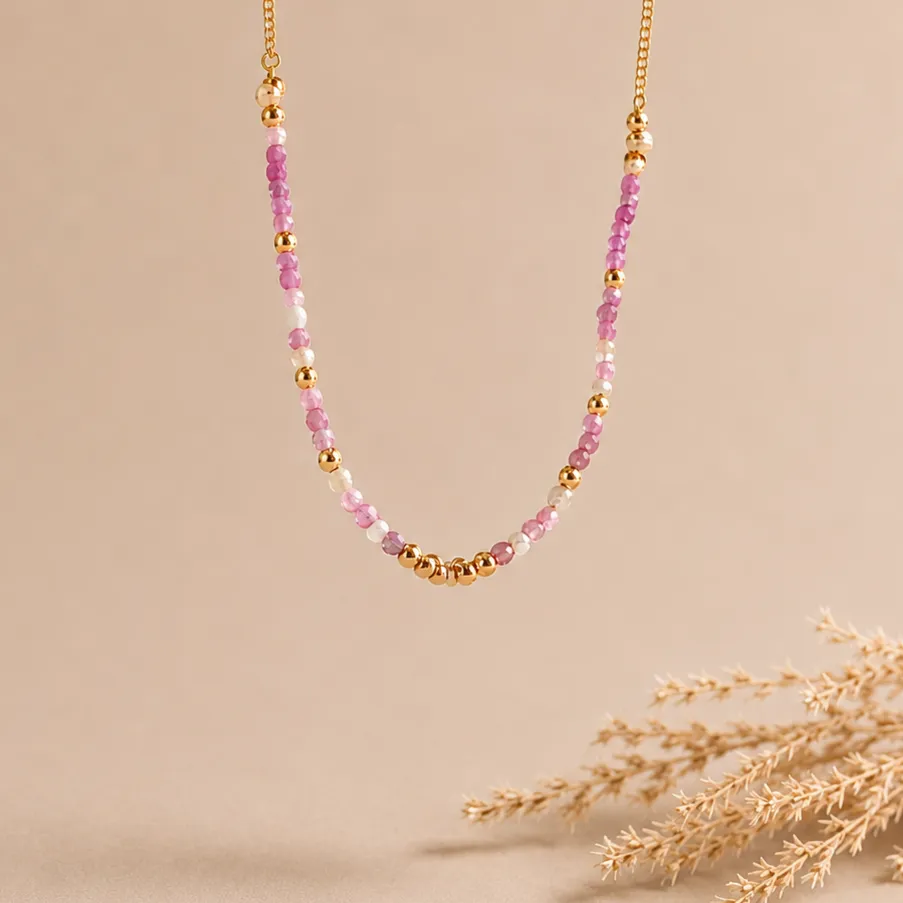 Ô Plum River collier rubis perle eau douce plaqué or 39 cm