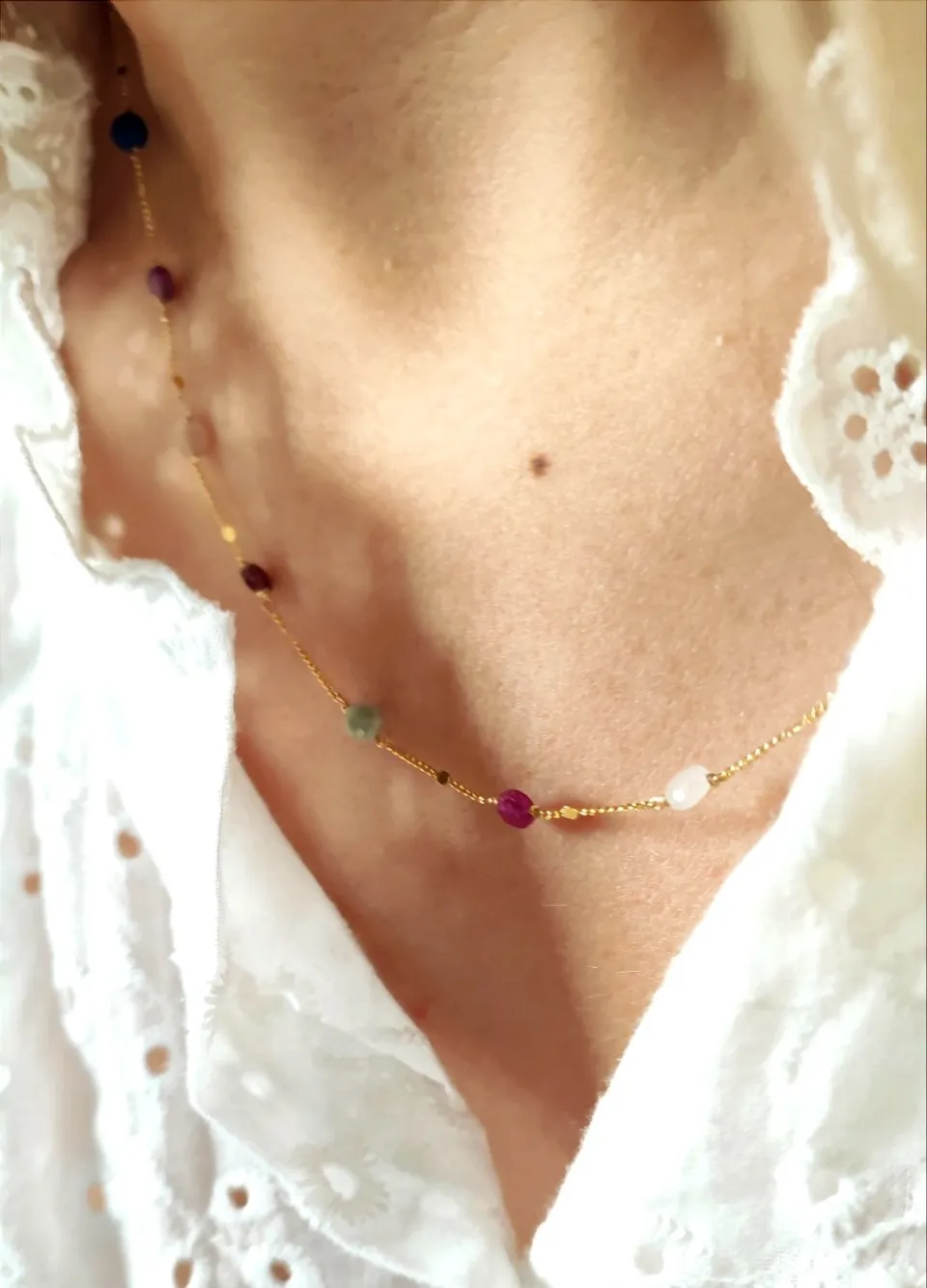 Ô PLUM Collier CLARA mini-pierres collier plaqué or 55 cm