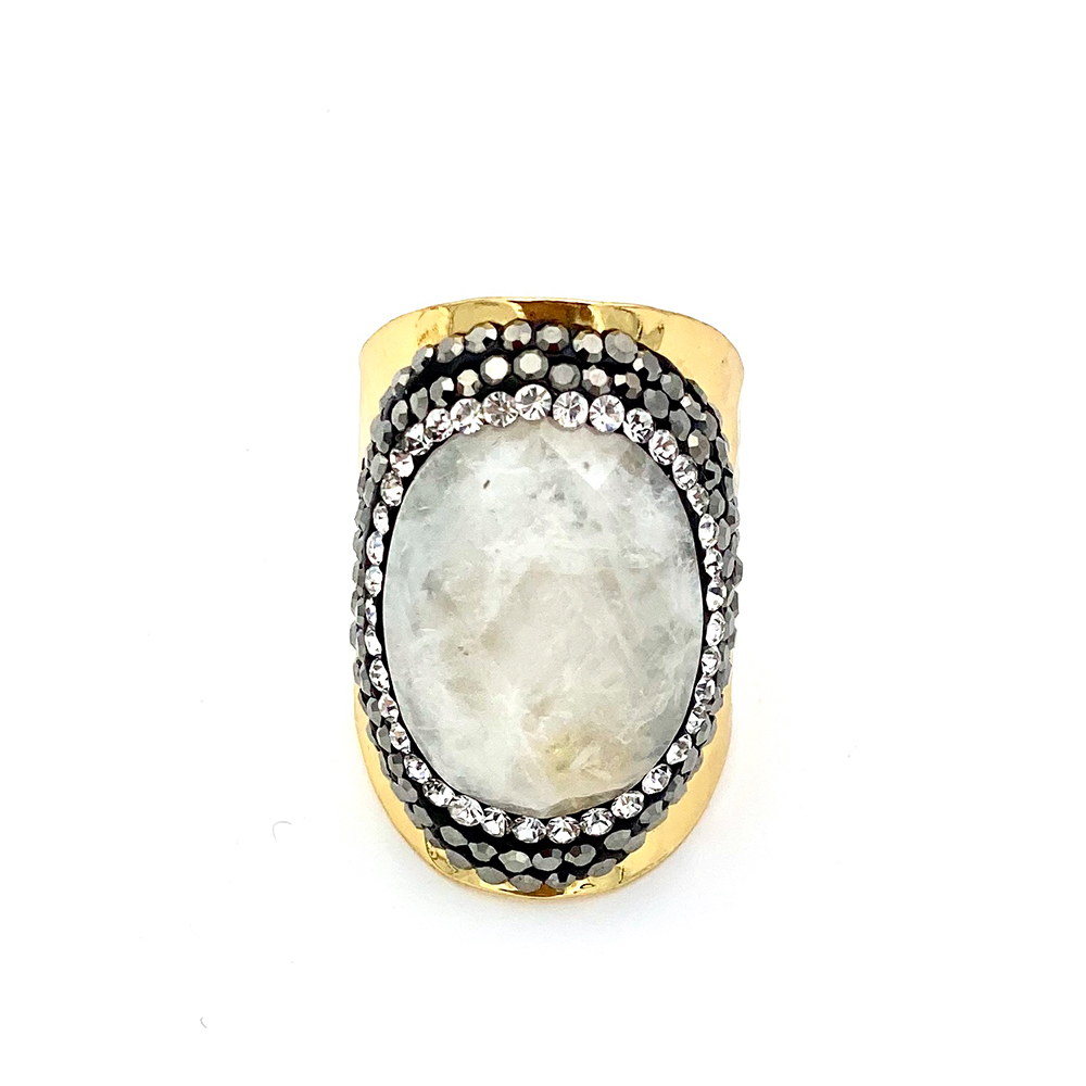 HYPNOCHIC Bague dorée strass pierre de lune ajustable