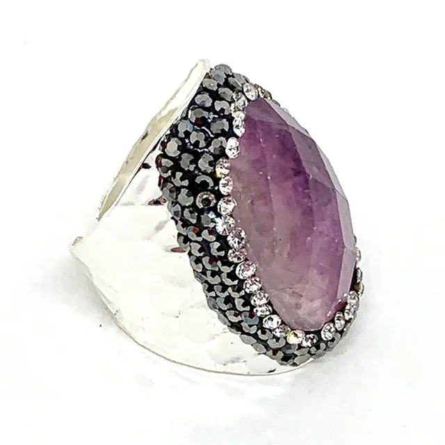 Hypnochic Fluorine bague argentée pierre strass ajustable
