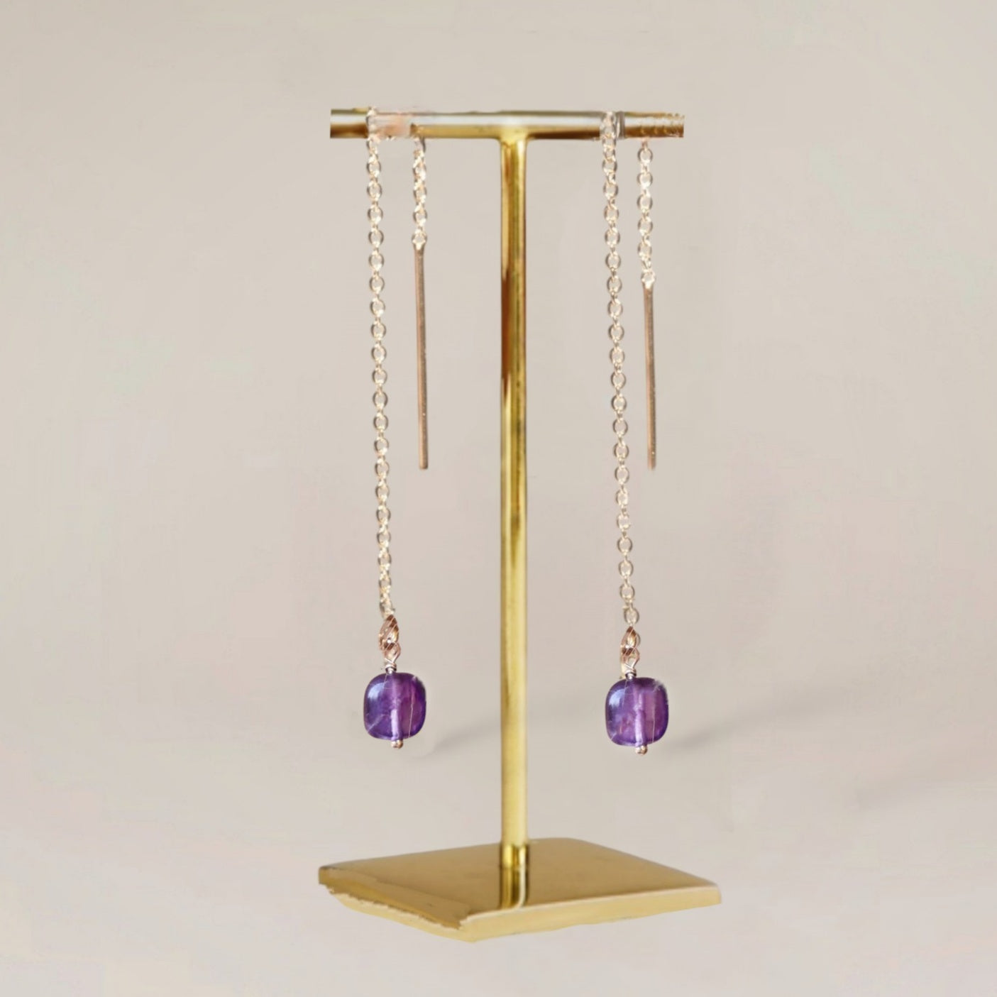 Ô PLUM Boucles Chaînes Améthyste boucles d'oreilles plaqué or