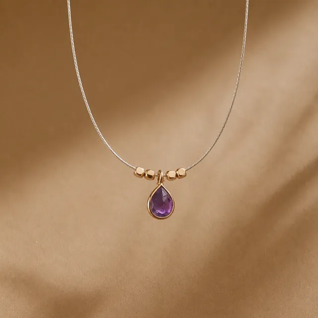 Ô PLUM Cordon Améthyste collier plaqué or goutte 42 cm