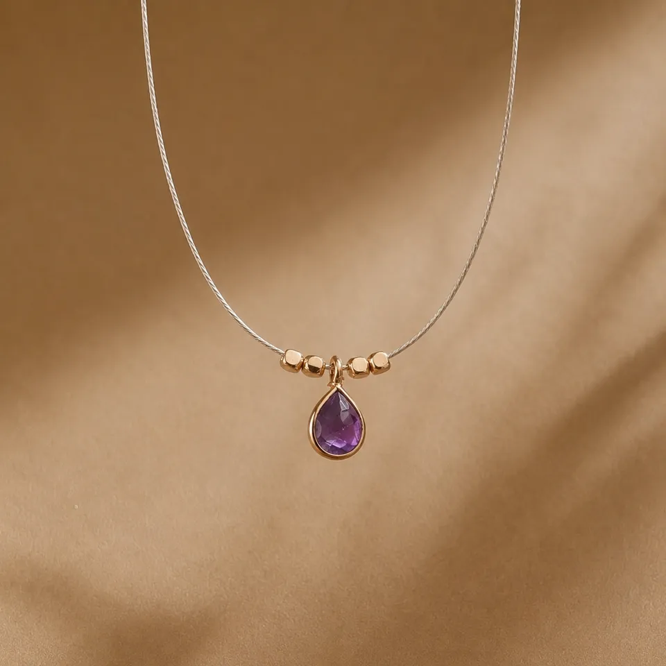 Ô PLUM Cordon Améthyste collier plaqué or goutte 42 cm