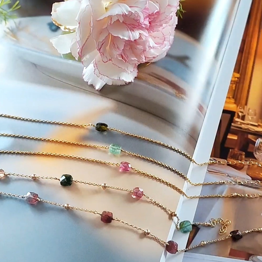 Ô Plum Héloïse bracelet 4 tourmalines roses plaqué or